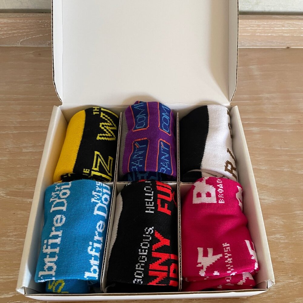 Boxed Set of 6 Socks Representing Broadway Shows & SF Broadway